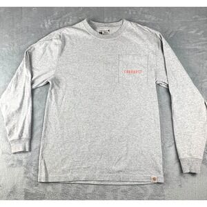 Carhartt Men's Small Loose Fit Pocket Long Sleeve Shirt Gray Logo Graphic Back